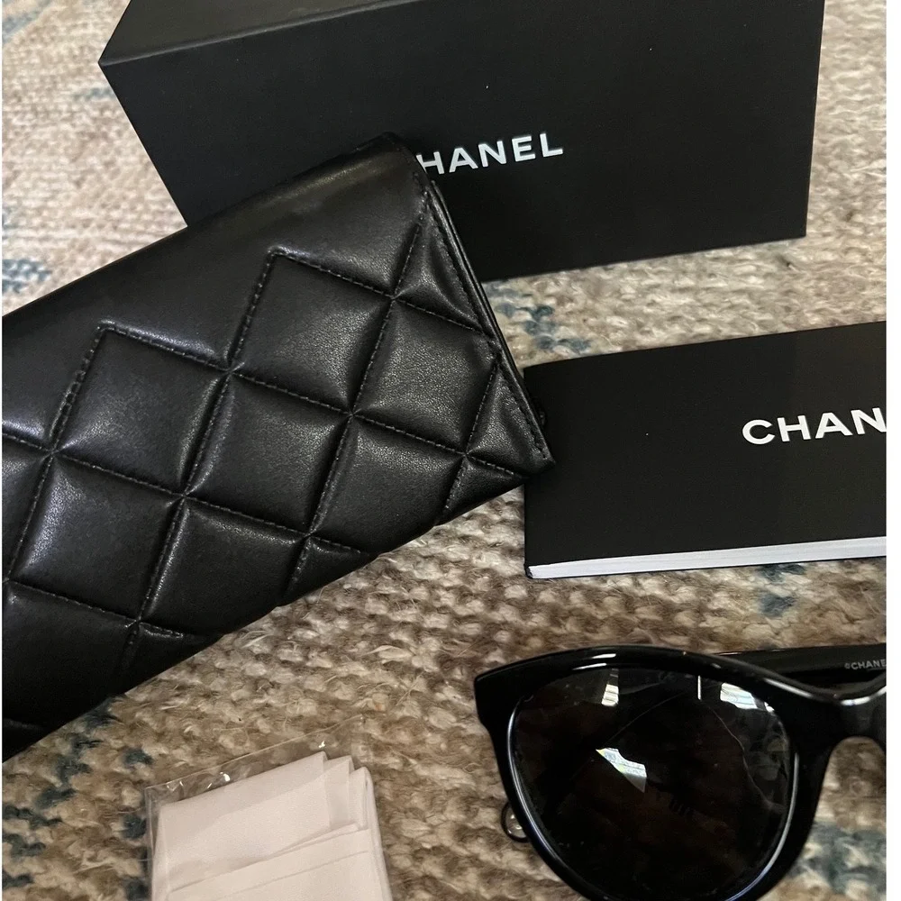 Chanel Pantos Sunglasses 5417 Black Polarized Authentic w Rare Quilted Case Box
